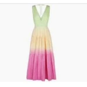 S/W/F Ombre Tiered Maxi Dress in Light Green Orange Pink – Large